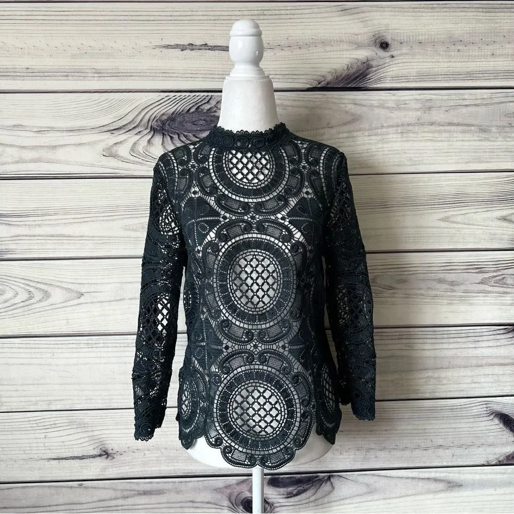 James Coviello Anthropologie Green Teal Crochet Lace Blouse